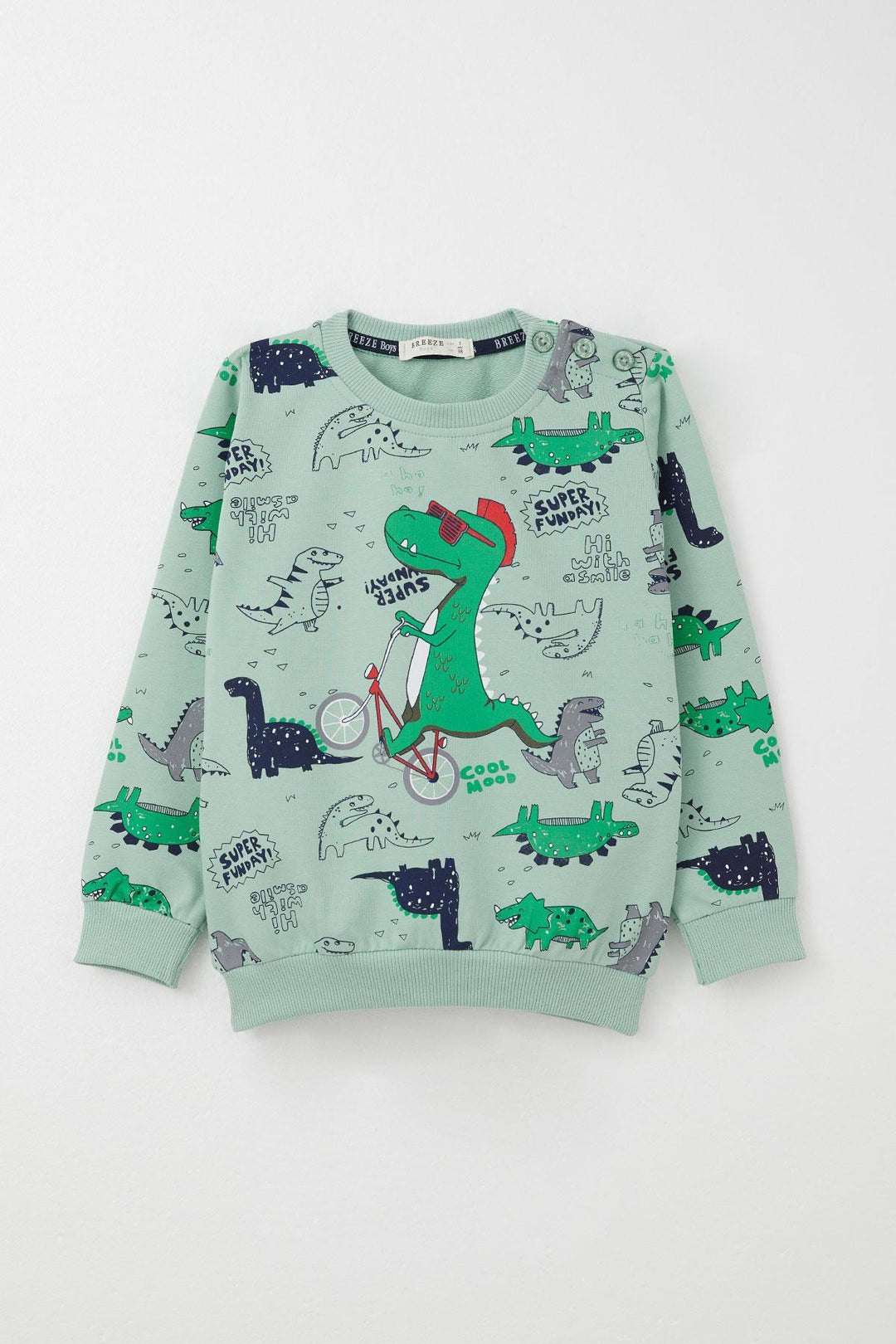 BRE Breeze Baby Boy Tracksuit Dinosaur Printed 9 Months-3 Years, Aqua Green - Mérida
