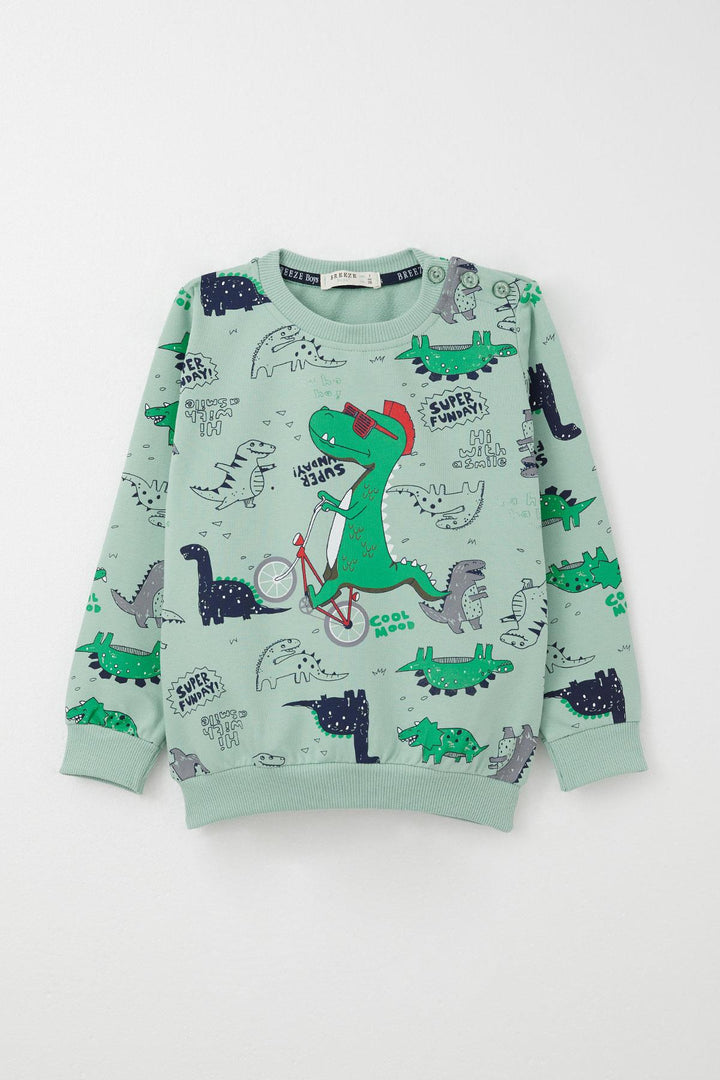 BRE Breeze Baby Boy Tracksuit Dinosaur Printed 9 Months-3 Years, Aqua Green - Mérida