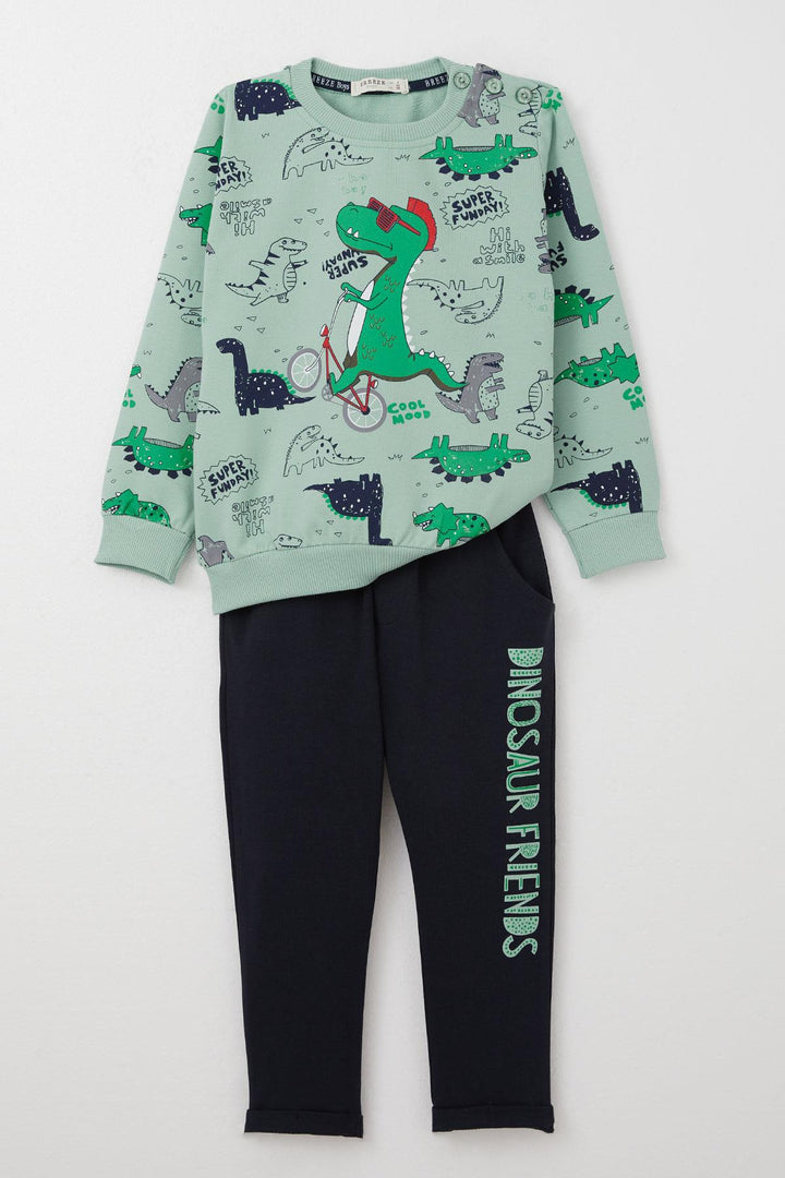 BRE Breeze Baby Boy Tracksuit Dinosaur Printed 9 Months-3 Years, Aqua Green - Mérida