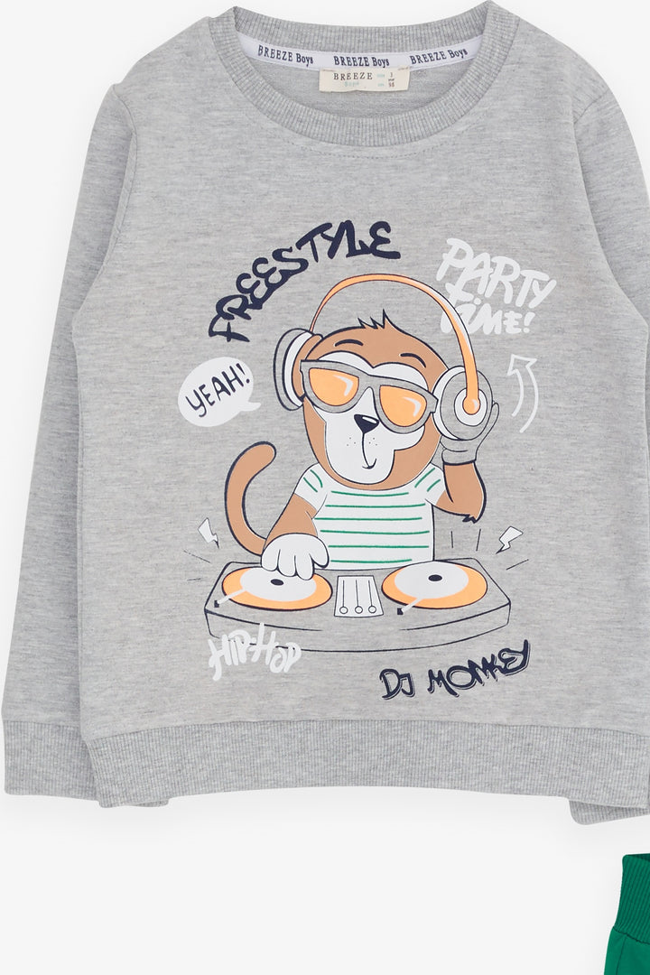 طقم بدلة رياضية للأولاد من BRE Breeze مع طباعة DJ Monkey، مقاس 1.5-5 سنوات، مزيج رمادي - Palenque
