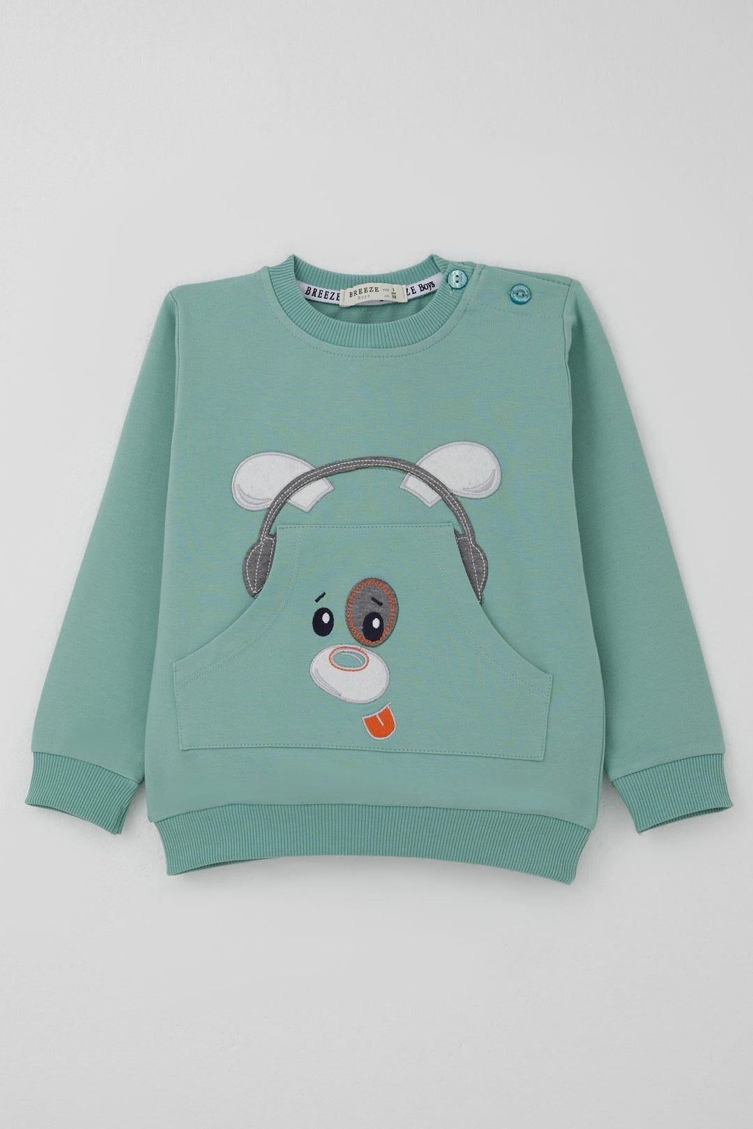 BRE Breeze Erkek Bebek Eşofman Takımı Kulaklıklı Köpekçik Nakışlı 9 Ay-3 Yaş, Su Yeşili - Pleasanton