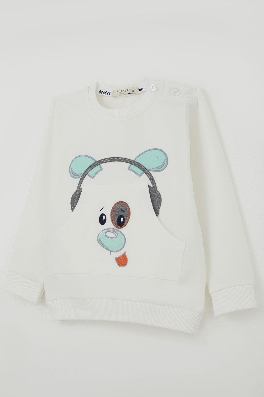 BRE Breeze Baby Boy Tracksuit with Hooded Headphones Dog Embroidery 9 Months-3 Years, White - Eccles