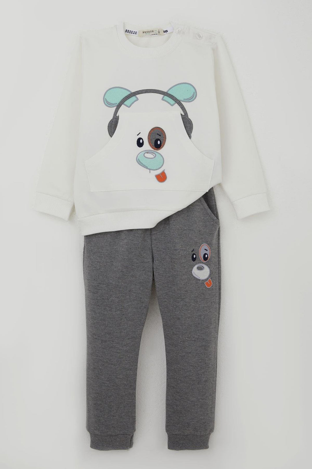 BRE Breeze Baby Boy Tracksuit with Hooded Headphones Dog Embroidery 9 Months-3 Years, White - Eccles