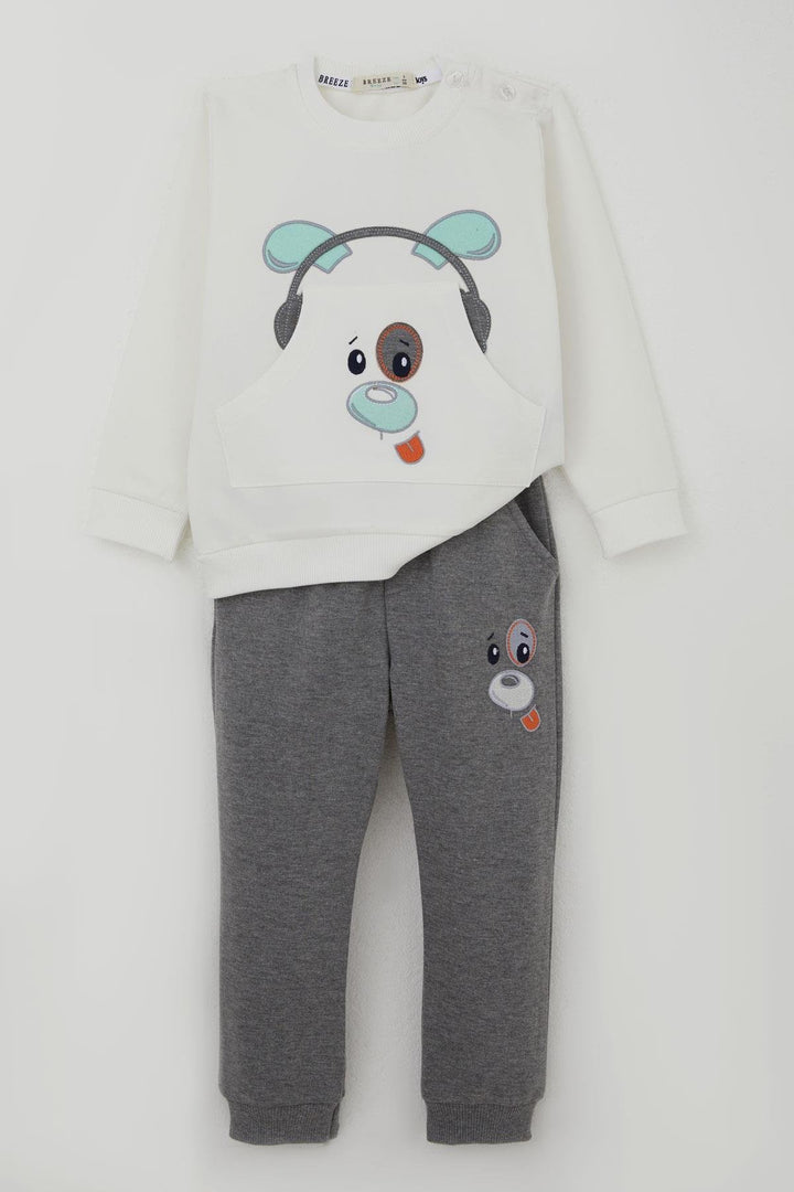 BRE Breeze Baby Boy Tracksuit with Hooded Headphones Dog Embroidery 9 Months-3 Years, White - Eccles