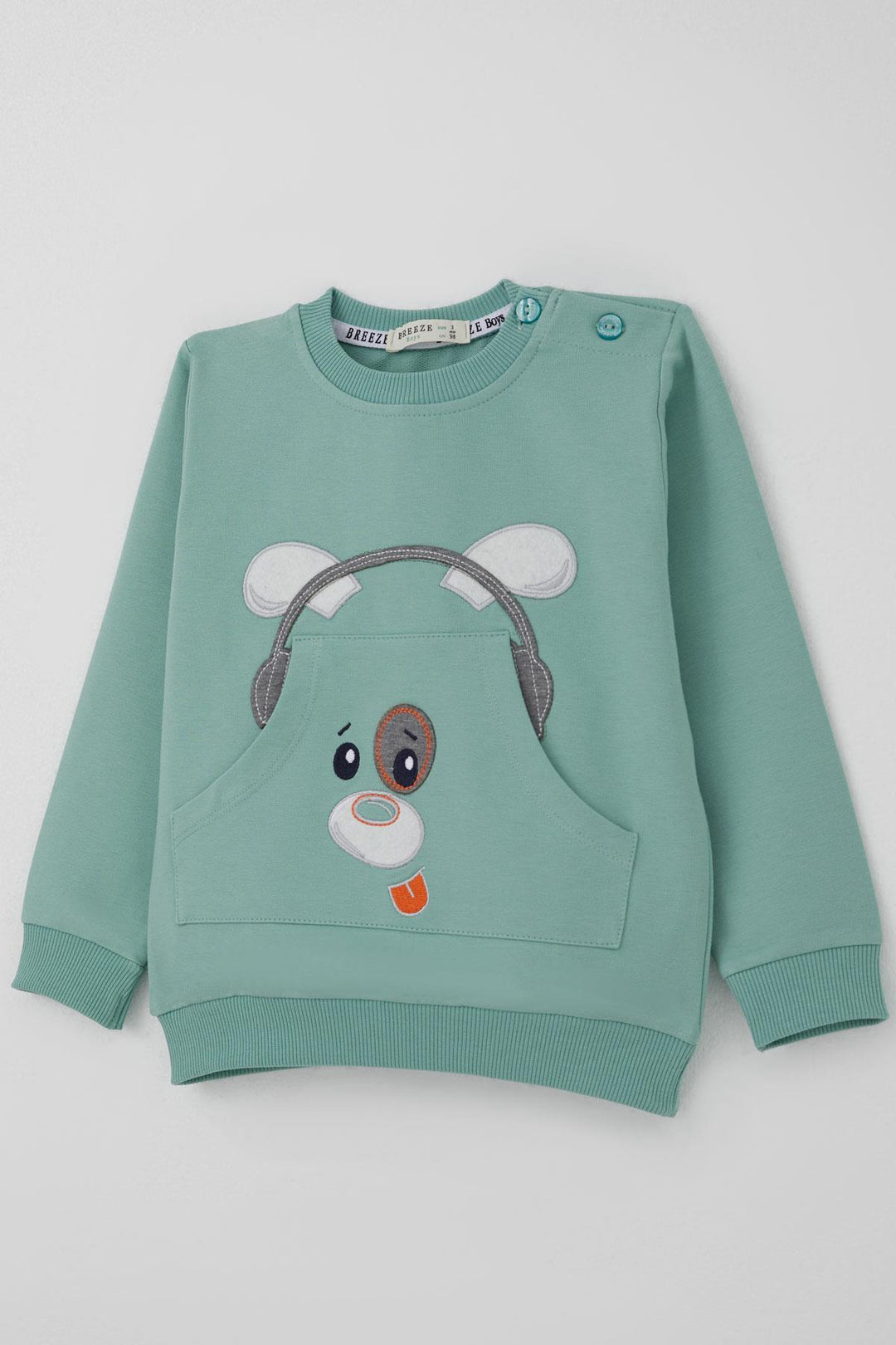 BRE Breeze Erkek Bebek Eşofman Takımı Kulaklıklı Köpekçik Nakışlı 9 Ay-3 Yaş, Su Yeşili - Pleasanton