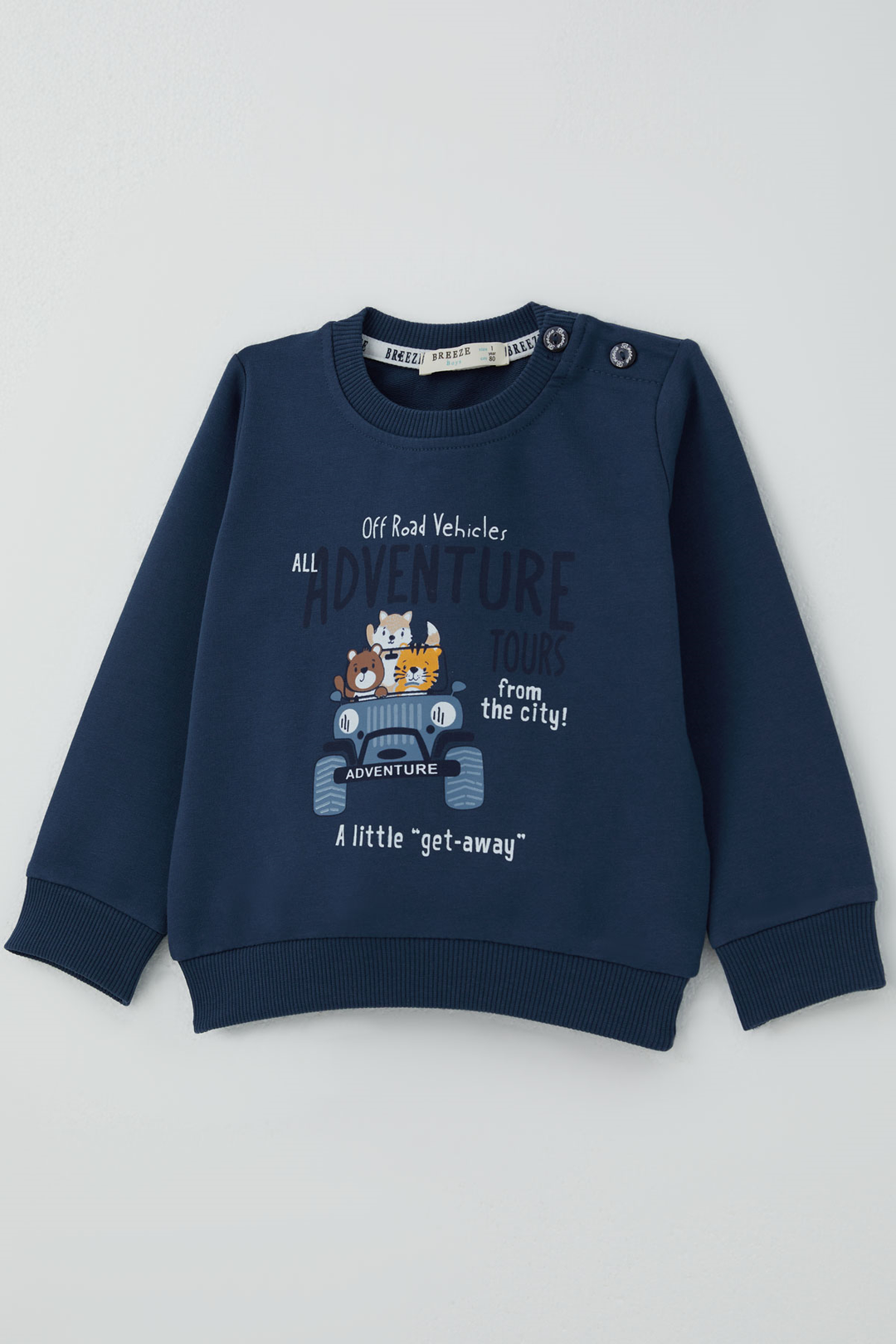 BRE Breeze Erkek Bebek Eşofman Takımı Maceracı Şoför Hayvancıklar Baskılı 6 Ay - 2 Yaş , Koyu Mavi - Lakeville
