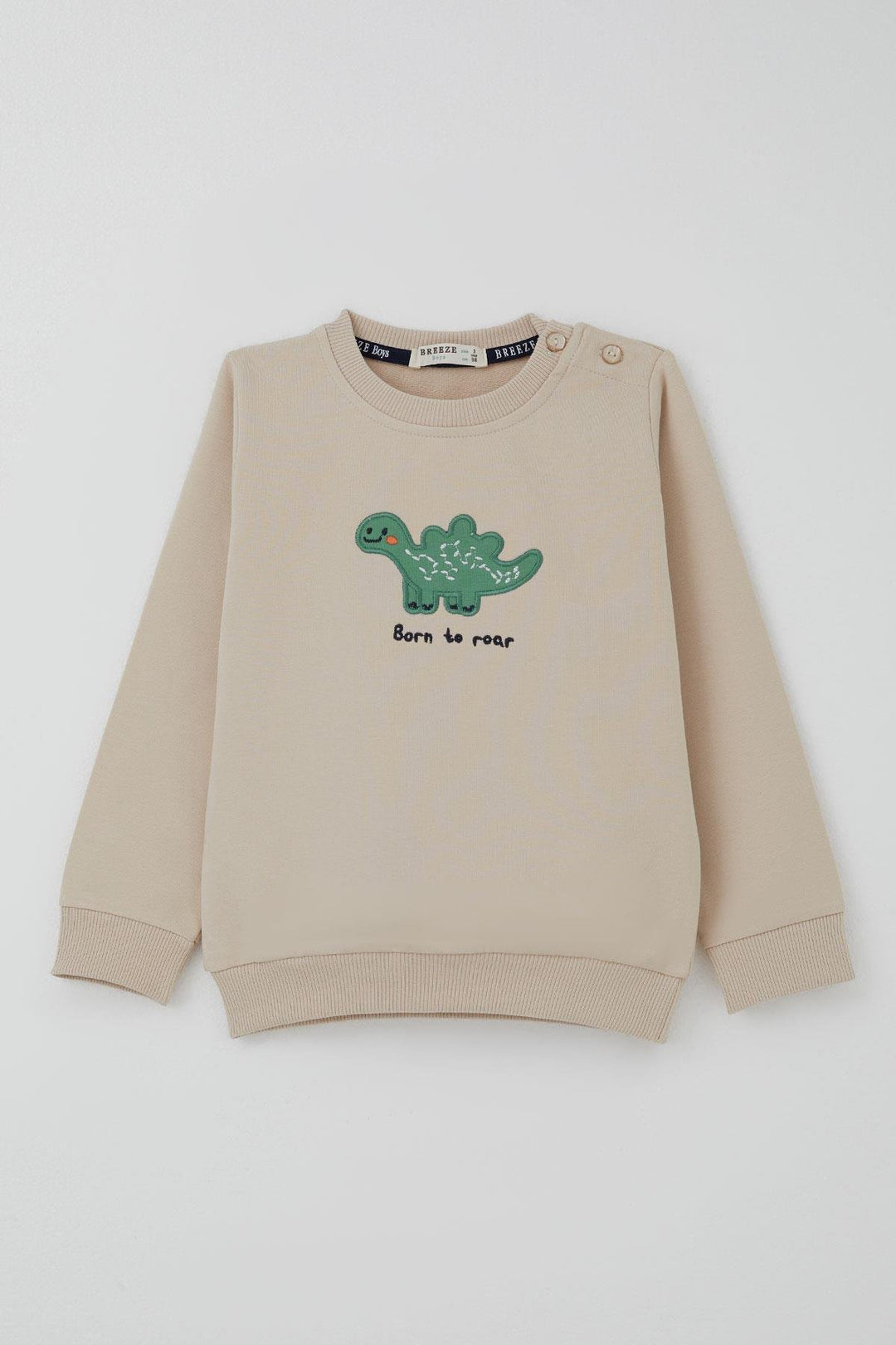 BRE Breeze Erkek Bebek Eşofman Takımı Sevimli Dinozor Nakışlı 9 Ay-3 Yaş, Bej - Oak Park