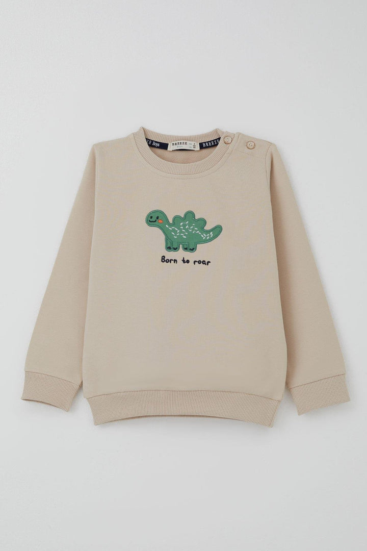 BRE Breeze Erkek Bebek Eşofman Takımı Sevimli Dinozor Nakışlı 9 Ay-3 Yaş, Bej - Oak Park