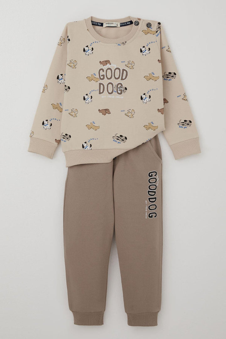 BRE Breeze Baby Boy Tracksuit Cute Puppy Patterned 9 Months-3 Years, Beige - Porta Westfalica