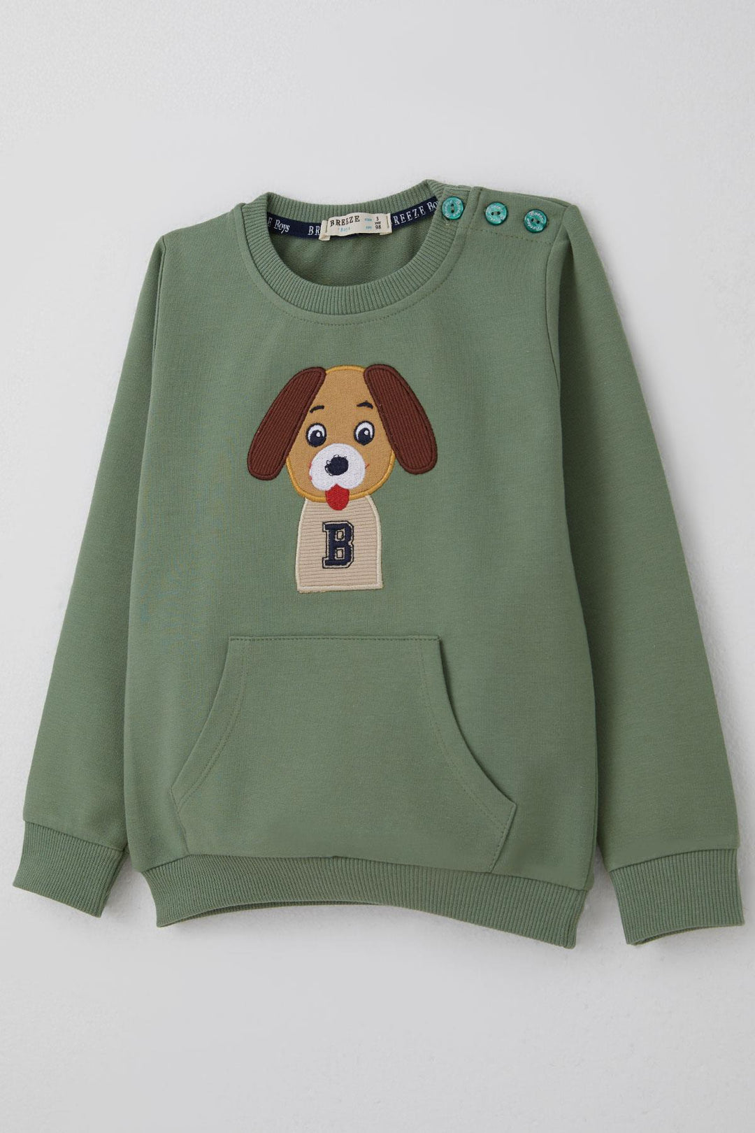 BRE Breeze Erkek Bebek Eşofman Takımı Sevimli Köpekçik Nakışlı Kanguru Cepli 9 Ay-3 Yaş, Mint Yeşili - Alcalá de Guadaira