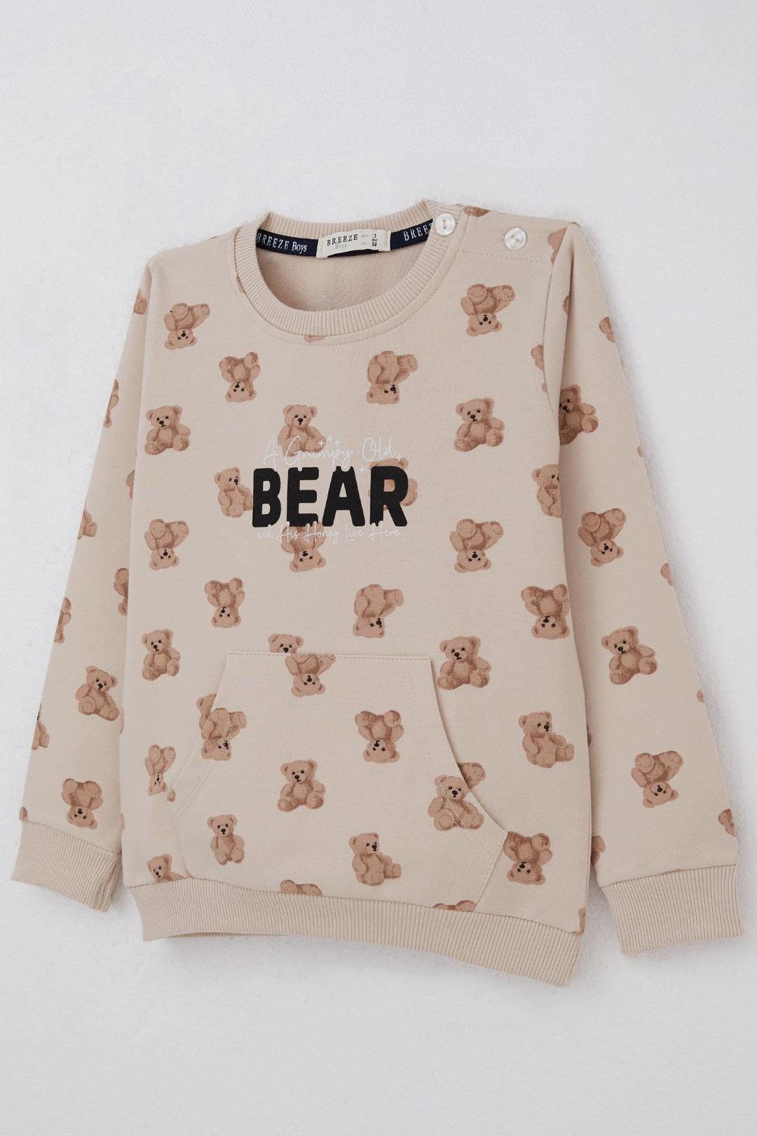 BRE Breeze Baby Boy Tracksuit Cute Bear Patterned Pants Button Accessorized 9 Months-3 Years, Beige - Port Charlotte