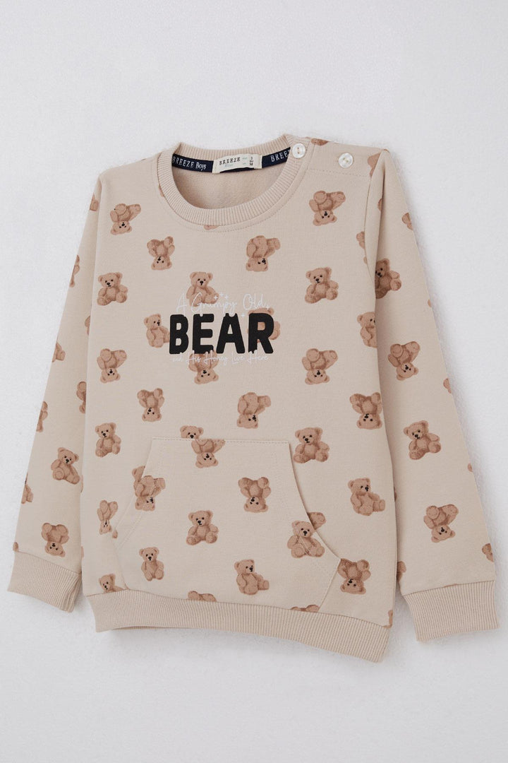 BRE Breeze Baby Boy Tracksuit Cute Bear Patterned Pants Button Accessorized 9 Months-3 Years, Beige - Port Charlotte