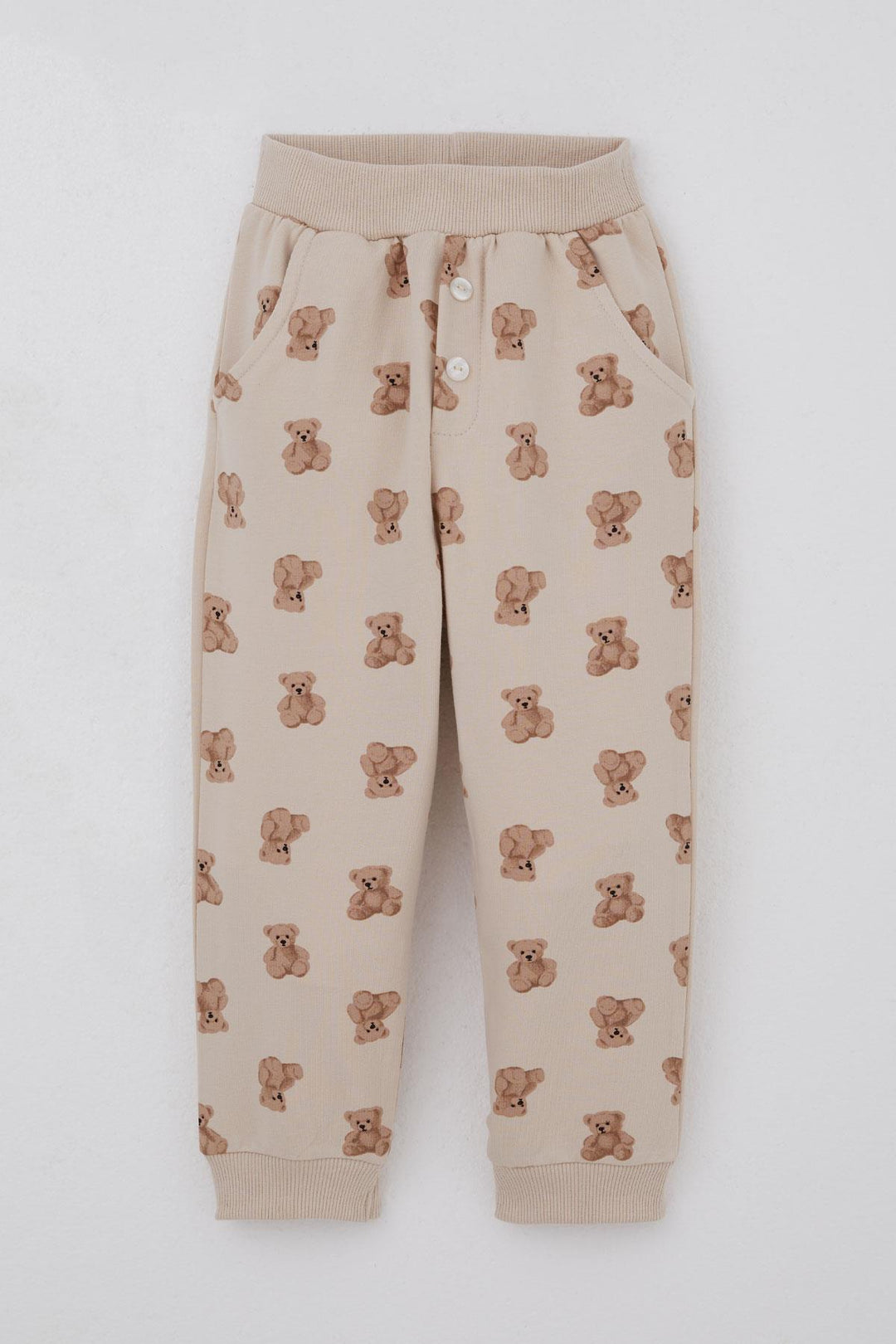 BRE Breeze Baby Boy Tracksuit Cute Bear Patterned Pants Button Accessorized 9 Months-3 Years, Beige - Port Charlotte