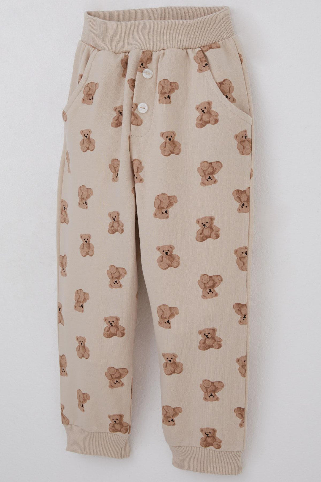 BRE Breeze Baby Boy Tracksuit Cute Bear Patterned Pants Button Accessorized 9 Months-3 Years, Beige - Port Charlotte