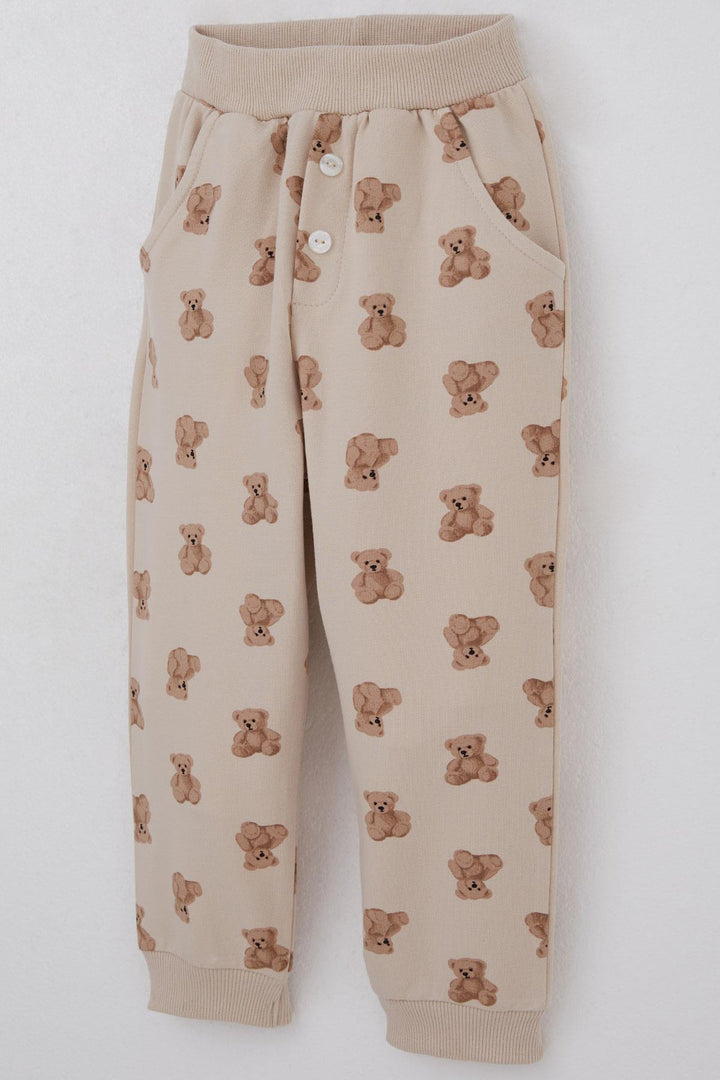 BRE Breeze Baby Boy Tracksuit Cute Bear Patterned Pants Button Accessorized 9 Months-3 Years, Beige - Port Charlotte