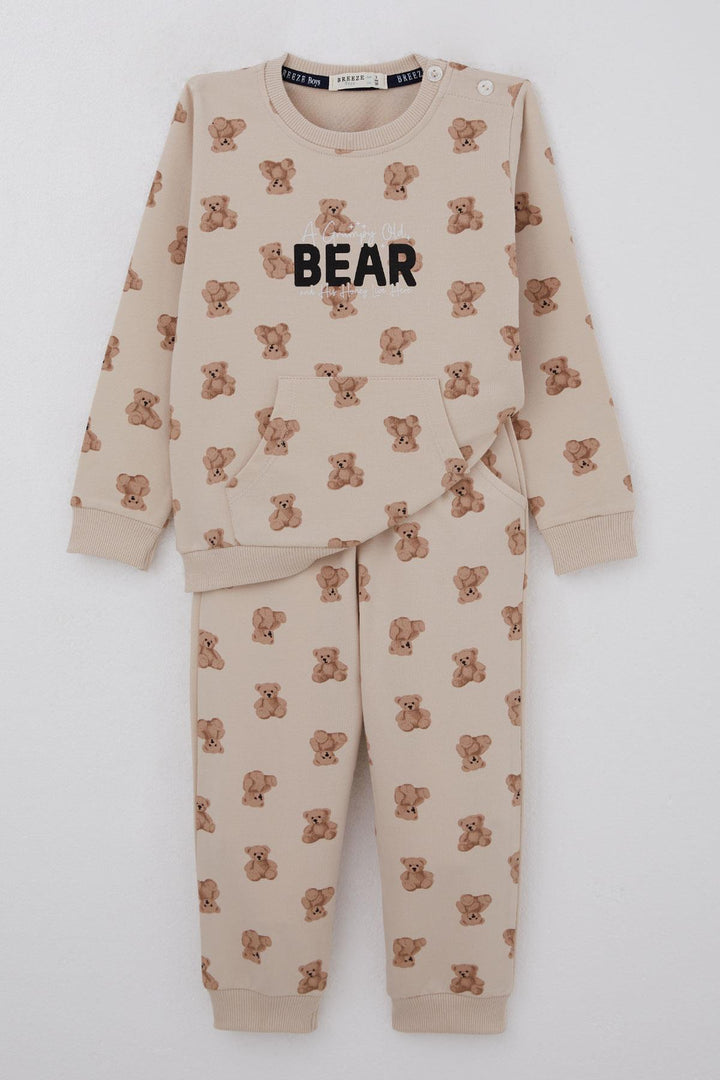 BRE Breeze Baby Boy Tracksuit Cute Bear Patterned Pants Button Accessorized 9 Months-3 Years, Beige - Port Charlotte