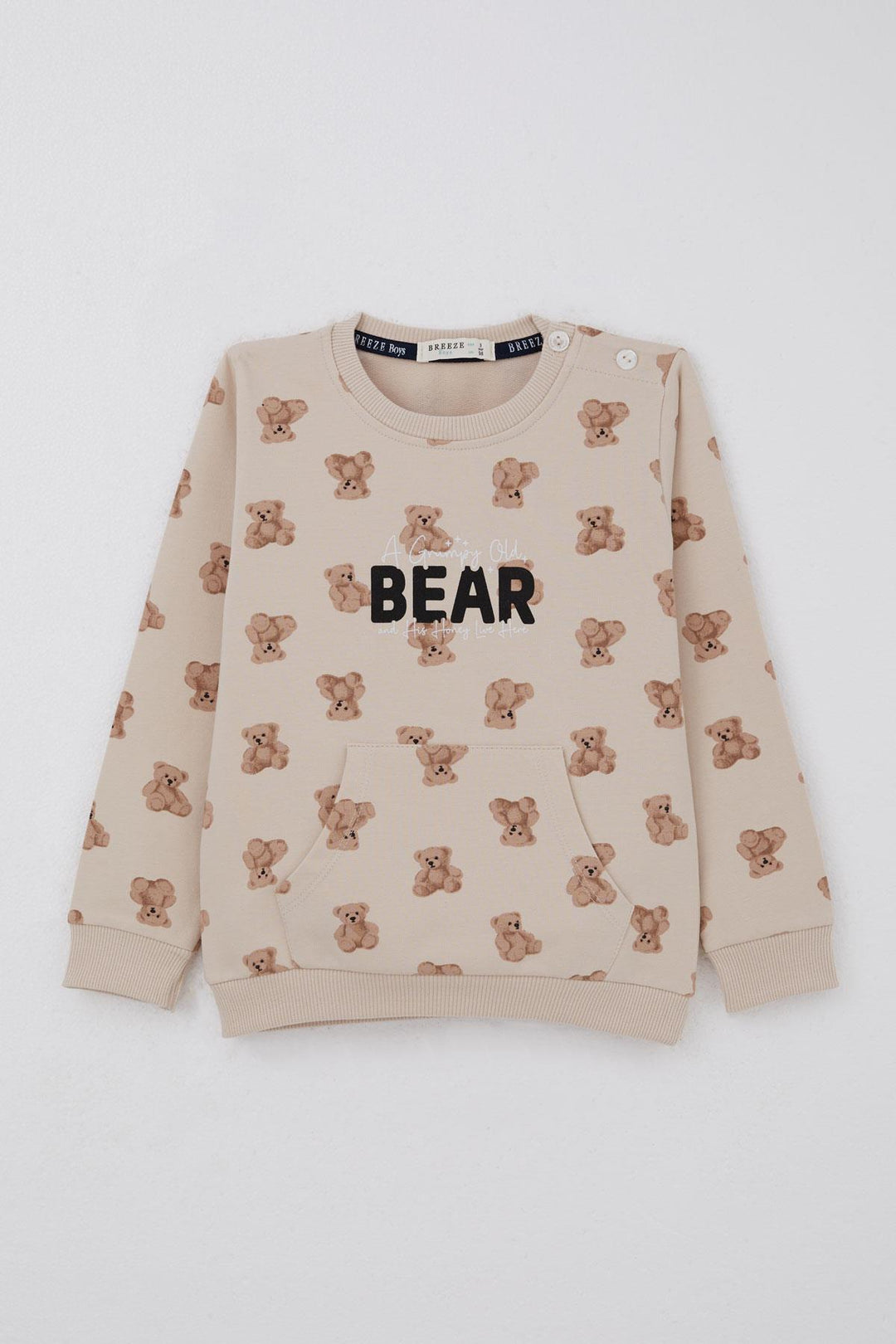 BRE Breeze Baby Boy Tracksuit Cute Bear Patterned Pants Button Accessorized 9 Months-3 Years, Beige - Port Charlotte