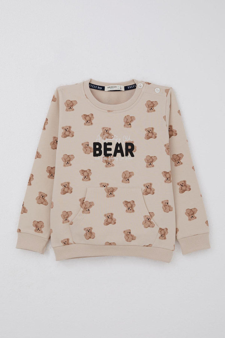 BRE Breeze Baby Boy Tracksuit Cute Bear Patterned Pants Button Accessorized 9 Months-3 Years, Beige - Port Charlotte