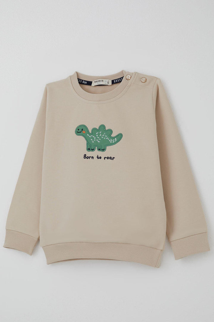 BRE Breeze Erkek Bebek Eşofman Takımı Sevimli Dinozor Nakışlı 9 Ay-3 Yaş, Bej - Oak Park