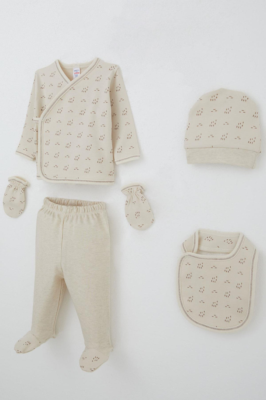 BRE Breeze Baby Boy Hospital Outfit 5-Piece Patterned 0-3 Months, Beige - Laval