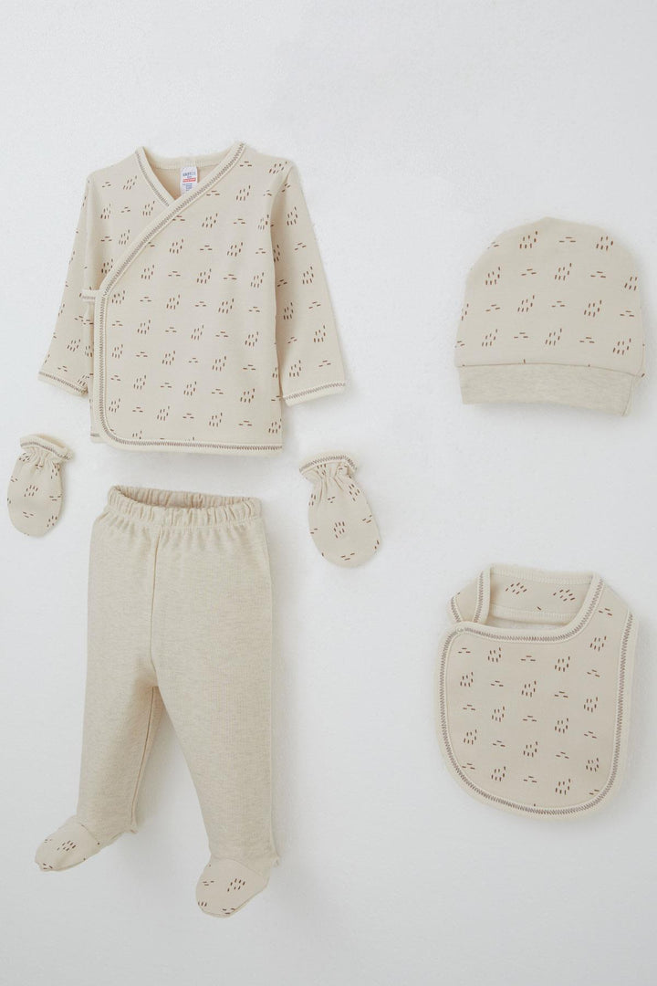BRE Breeze Baby Boy Hospital Outfit 5-Piece Patterned 0-3 Months, Beige - Laval