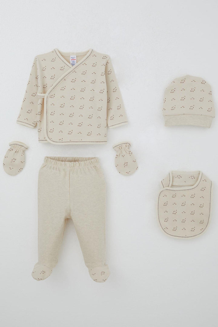 BRE Breeze Baby Boy Hospital Outfit 5-Piece Patterned 0-3 Months, Beige - Laval