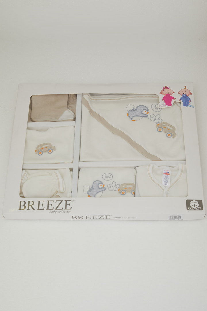 BRE Breeze Erkek Bebek Hastane Çıkışı 10 Lu Sevimli Penguen Araba Nakışlı 0-3 Ay , Ekru - Caserta