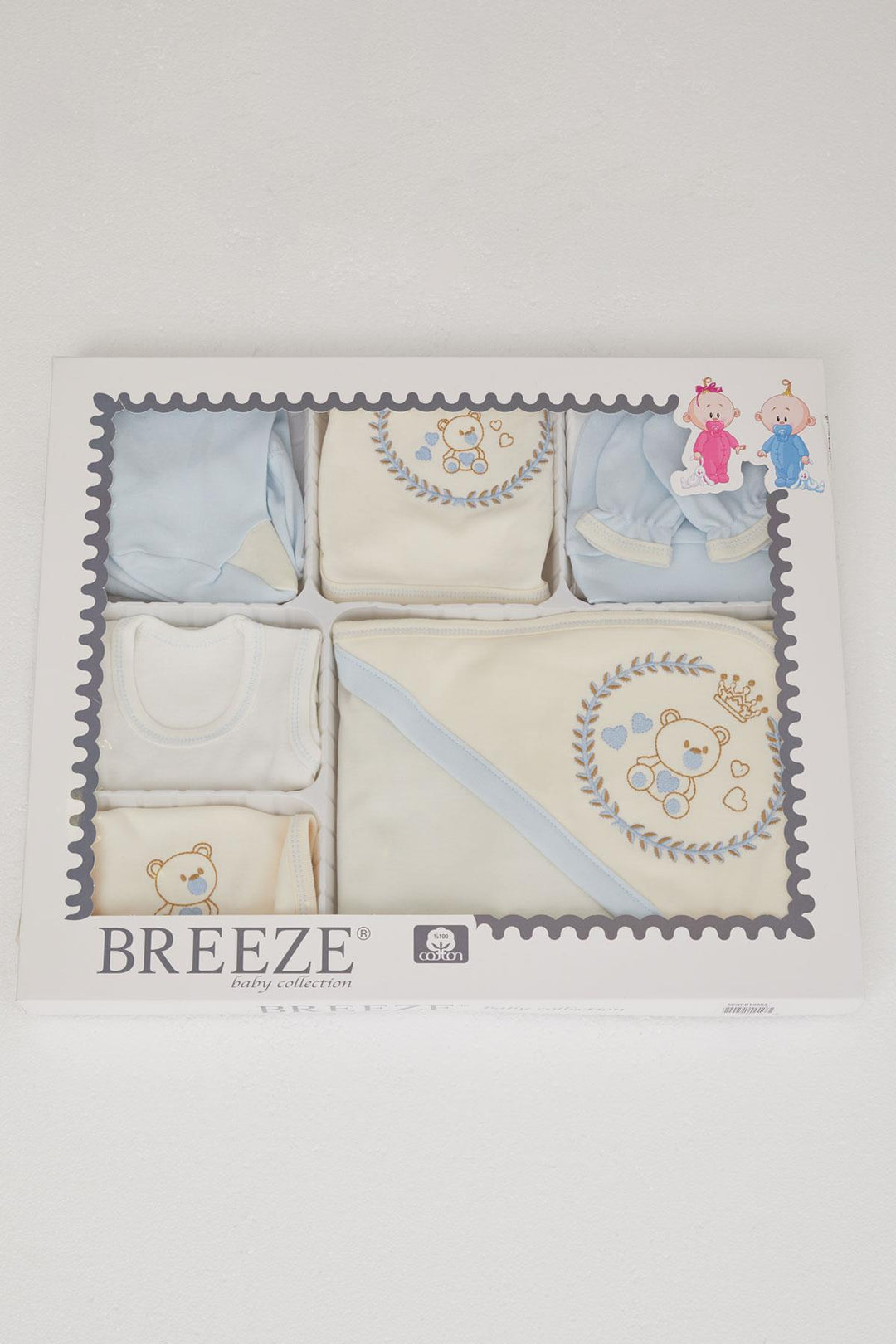 ملابس مستشفى BRE Breeze Baby Boy Hospital مكونة من 10 قطع King Bear مطرزة 0-3 أشهر، إكرو - ساحل النخيل
