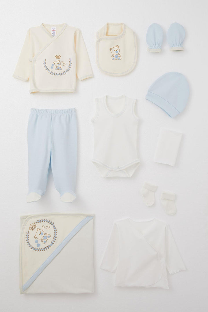 ملابس مستشفى BRE Breeze Baby Boy Hospital مكونة من 10 قطع King Bear مطرزة 0-3 أشهر، إكرو - ساحل النخيل