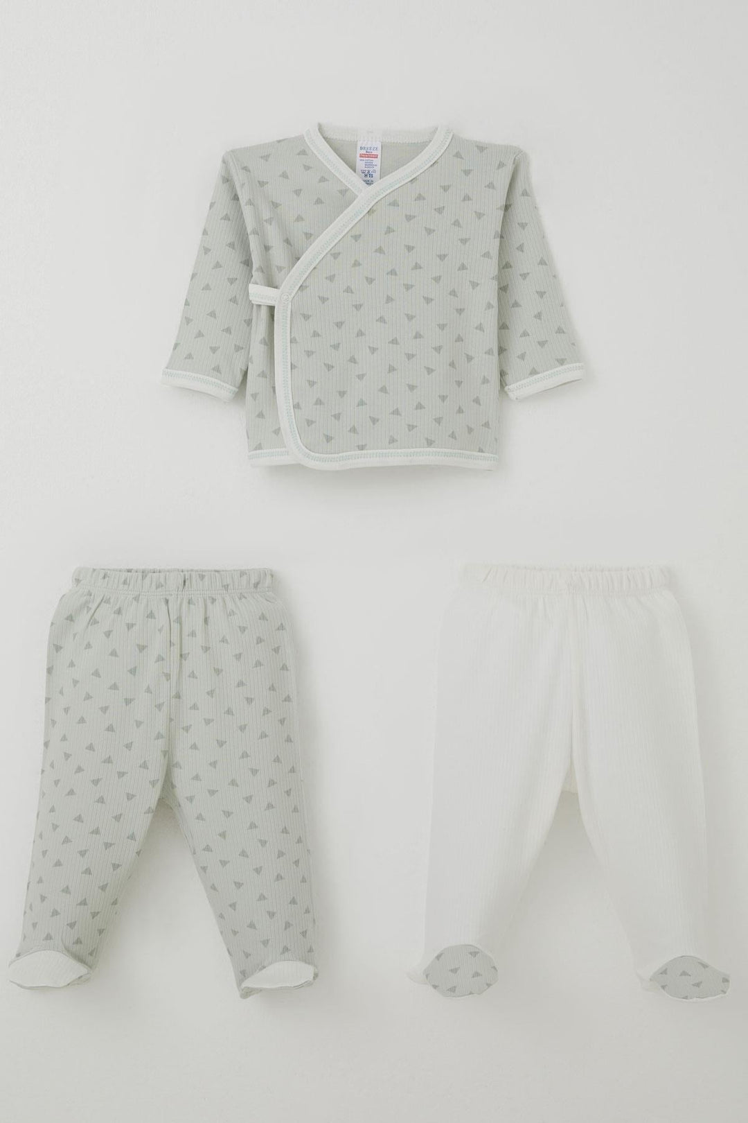 BRE Breeze Baby Boy Hospital Outfit 3-Piece Set with Small Triangles Pattern 0-4 Months, Water Green - Gulfport