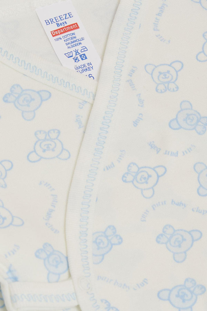طقم ملابس مستشفى BRE Breeze Baby Boy من 3 قطع Happy Baby Bear منقوشة لعمر 0-4 أشهر، أبيض - Ciudad de Allende