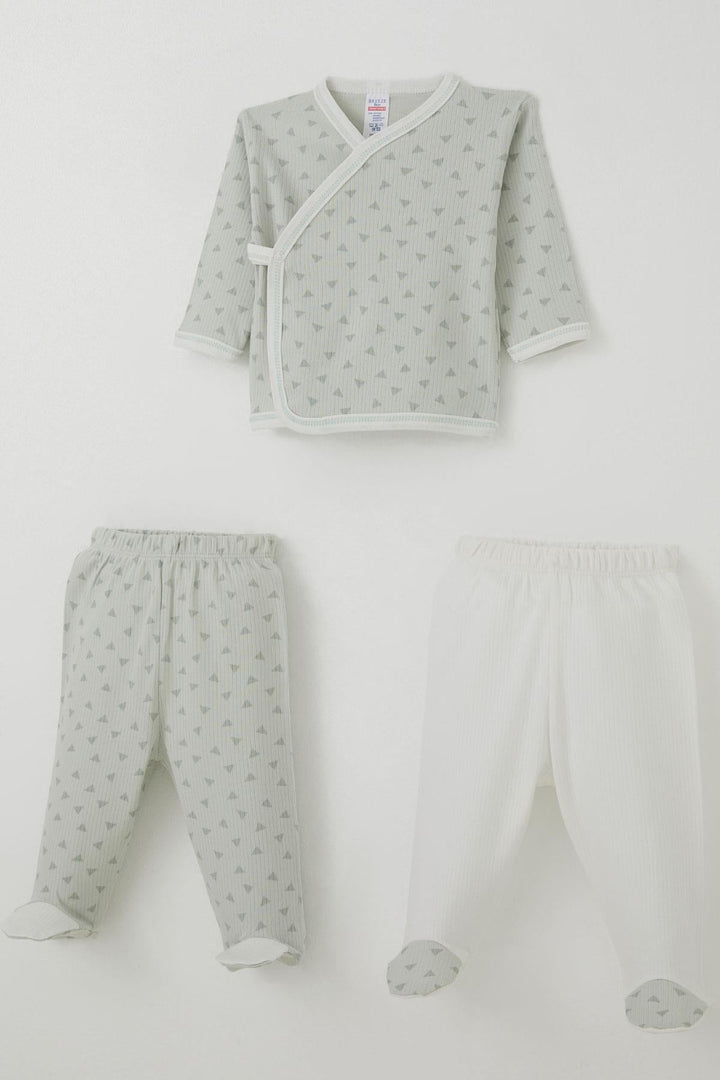 BRE Breeze Baby Boy Hospital Outfit 3-Piece Set with Small Triangles Pattern 0-4 Months, Water Green - Gulfport
