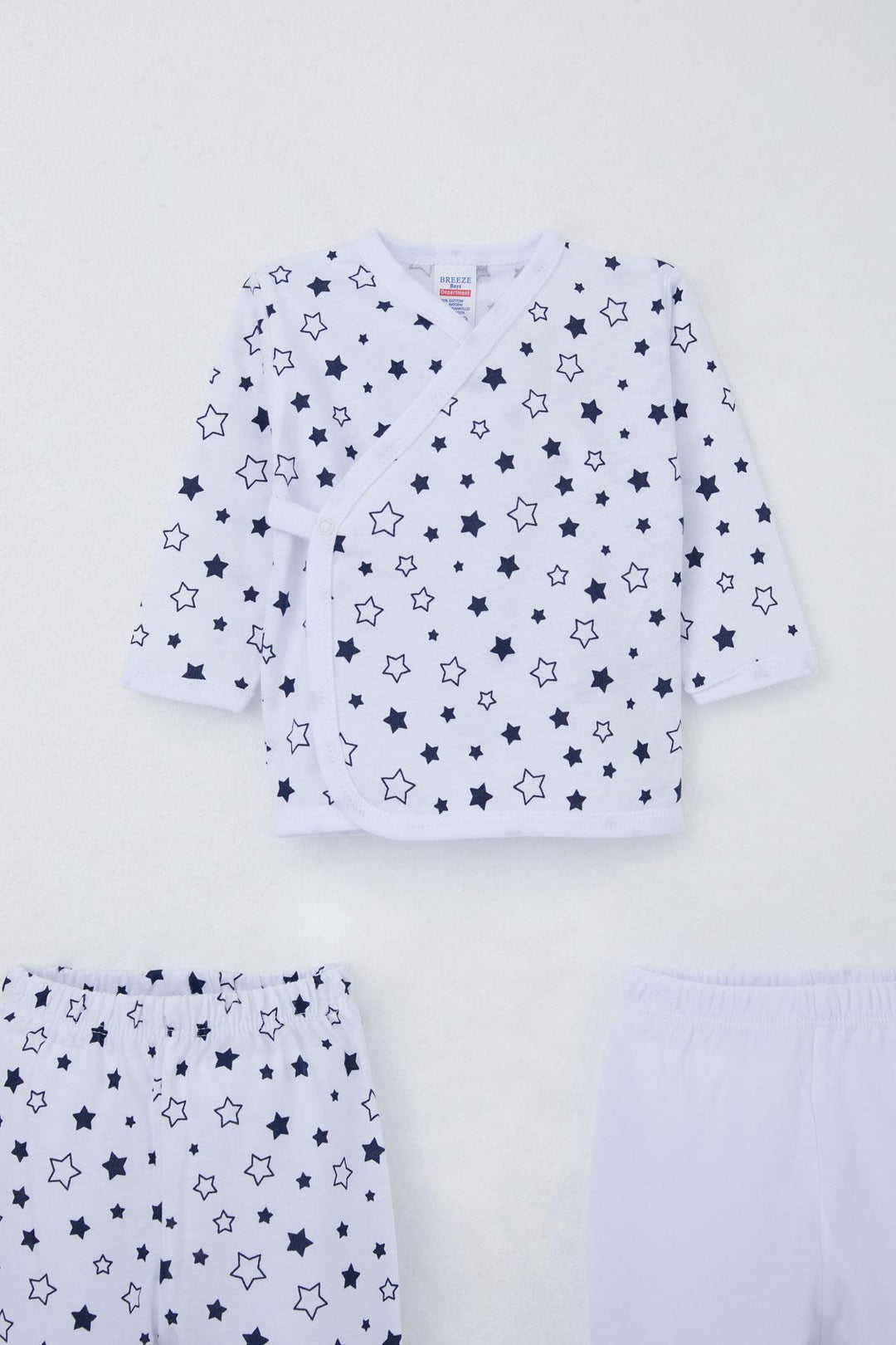 BRE Breeze Baby Boy Hospital Outfit 3-Piece Star Patterned 0-4 Months, White - Calimera