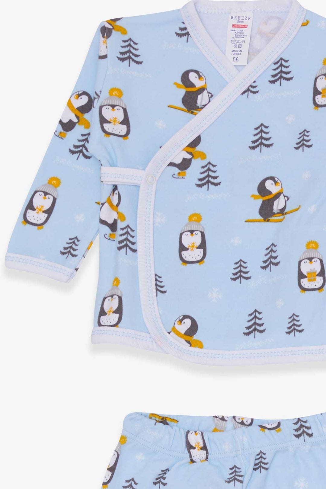 BRE Breeze Baby Boy Hospital Outfit 3-Piece Penguin Patterned 0-3 Months-4 Months, Light Blue - Oak Creek