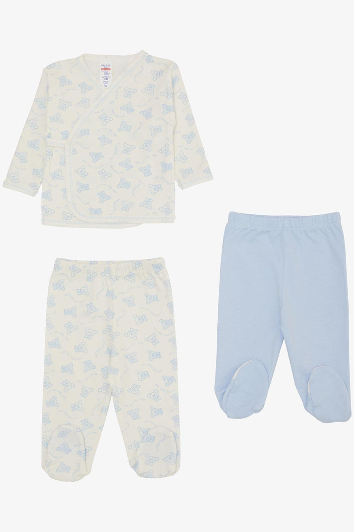 طقم ملابس مستشفى BRE Breeze Baby Boy من 3 قطع Happy Baby Bear منقوشة لعمر 0-4 أشهر، أبيض - Ciudad de Allende