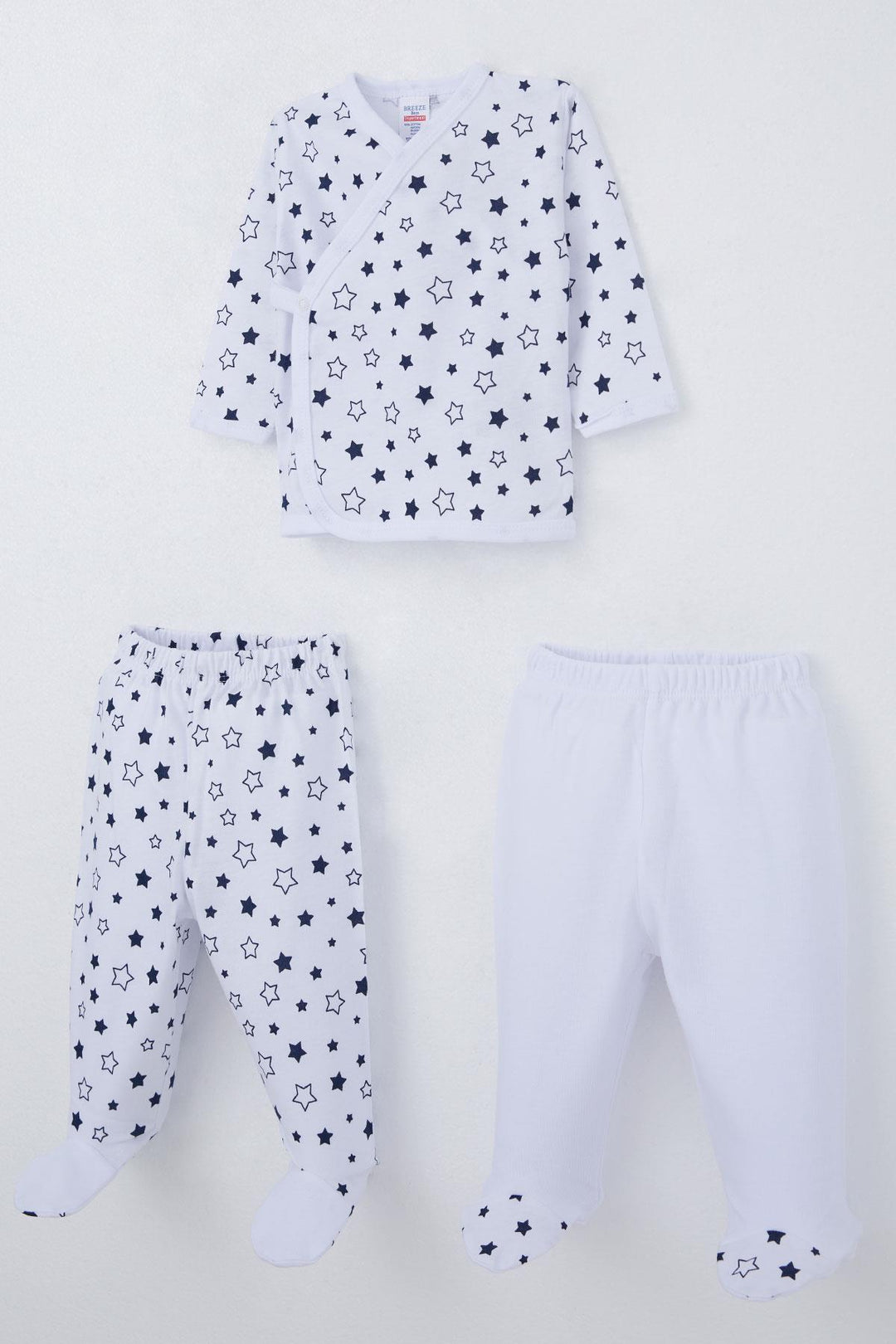 BRE Breeze Baby Boy Hospital Outfit 3-Piece Star Patterned 0-4 Months, White - Calimera
