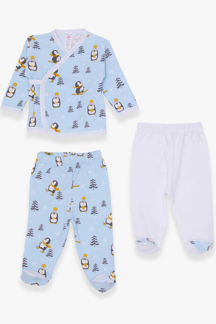 BRE Breeze Baby Boy Hospital Outfit 3-Piece Penguin Patterned 0-3 Months-4 Months, Light Blue - Oak Creek