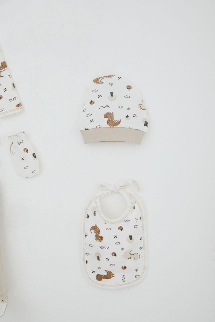 BRE Breeze Baby Boy Hospital Outfit 5-Piece Cute Little Dinosaur Patterned Nature-Themed 0-3 Months, Ecru - Oranienburg
