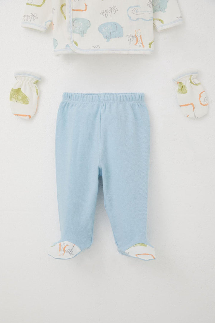 BRE Breeze Baby Boy Hospital Outfit 5-Piece Safari Themed Cute Animals Patterned 0-3 Months, Ecru - North Miami Beach
