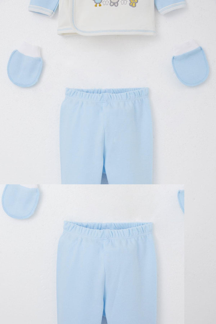 BRE Breeze Baby Boy Hospital Outfit 5 Piece Cute Animals Embroidered 0-3 Months, Ecru - Reus