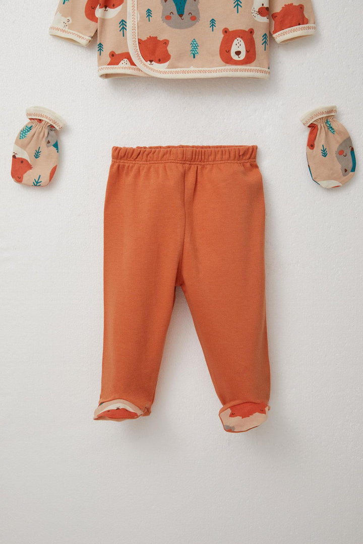 BRE Breeze Baby Boy Hospital Outfit 5-Piece Cute Animals Patterned 0-3 Months, Light Brown - Alexandria