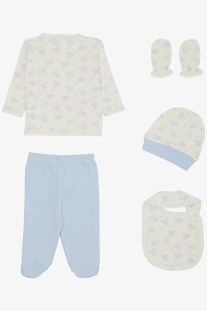 زي مستشفى BRE Breeze Baby Boy 5 قطع Happy Baby Bear منقوشة 0-3 أشهر، أبيض - Fairbanks
