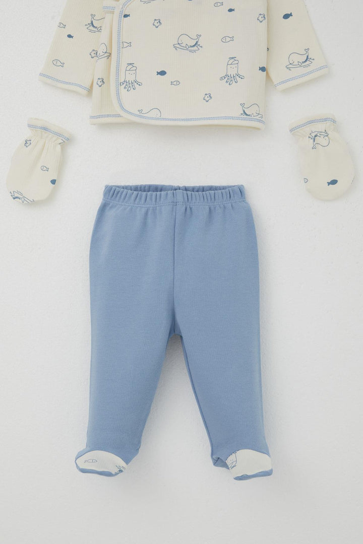 BRE Breeze Baby Boy Hospital Outfit 5-Piece Cute Sea Animals Patterned 0-3 Months, Cream - Bordeaux