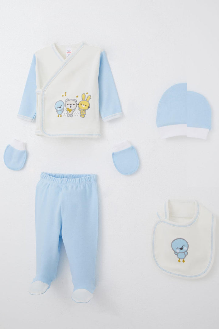 BRE Breeze Baby Boy Hospital Outfit 5 Piece Cute Animals Embroidered 0-3 Months, Ecru - Reus