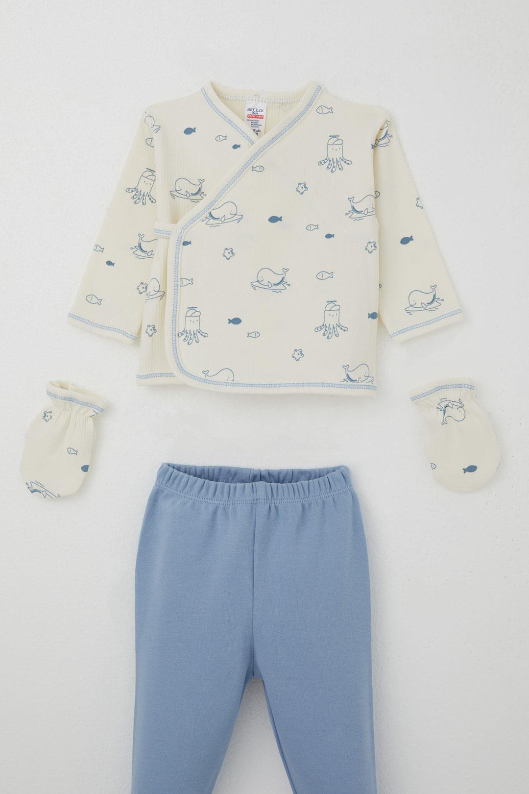 BRE Breeze Baby Boy Hospital Outfit 5-Piece Cute Sea Animals Patterned 0-3 Months, Cream - Bordeaux