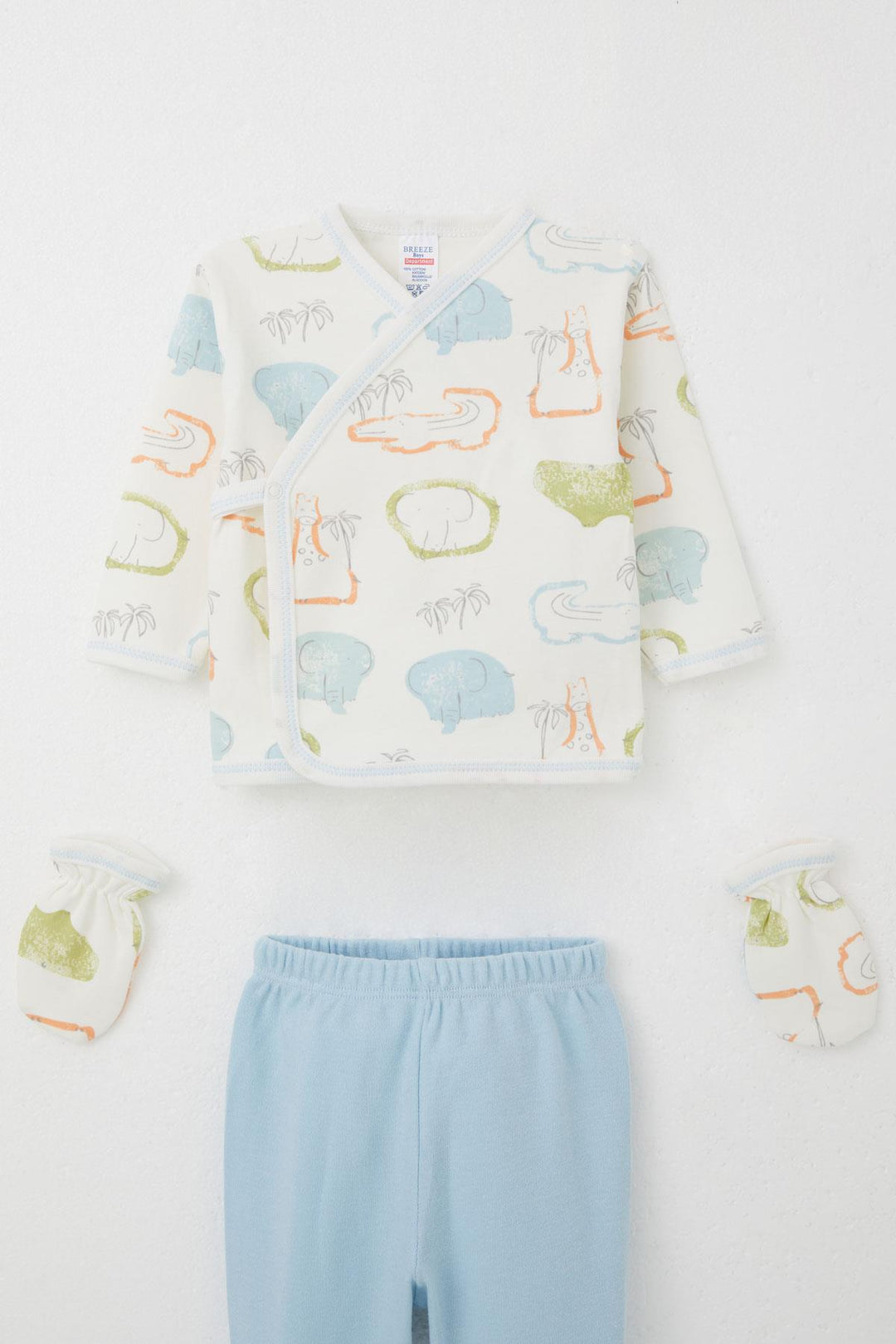 BRE Breeze Baby Boy Hospital Outfit 5-Piece Safari Themed Cute Animals Patterned 0-3 Months, Ecru - North Miami Beach