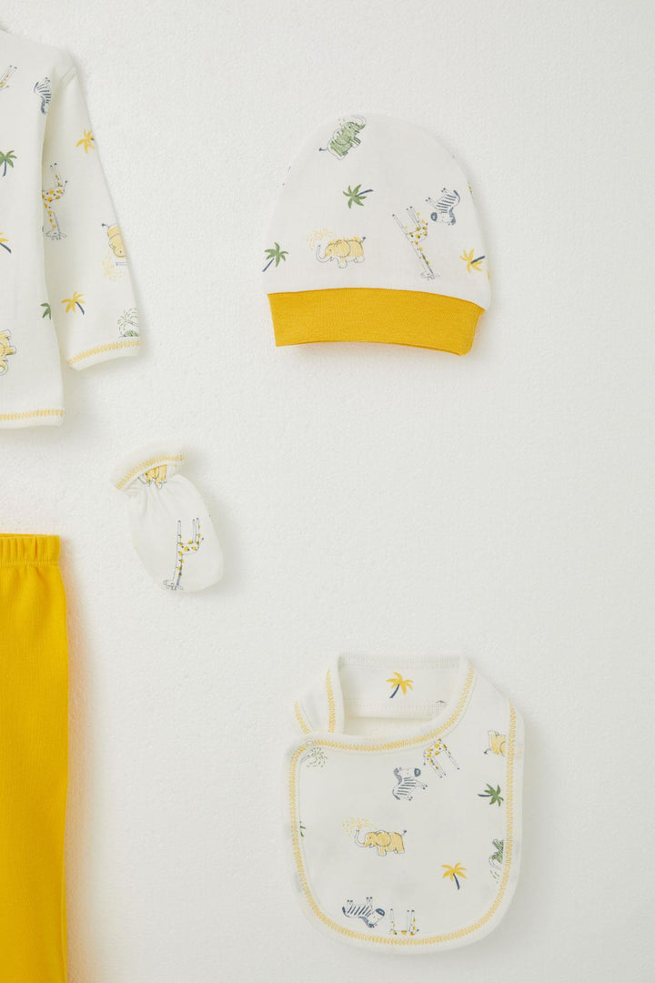 BRE Breeze Baby Boy Hospital Outfit 5-Piece Nature-Themed Cute Animals Patterned 0-3 Months, Ecru - Walnut Creek