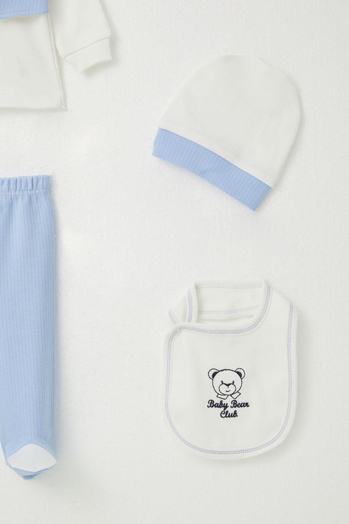 BRE Breeze Baby Boy Hospital Outfit 5 قطع ثابتة ربطة عنق على شكل فيونكة مجموعة 0-3 أشهر، أزرق - صخرة مستديرة
