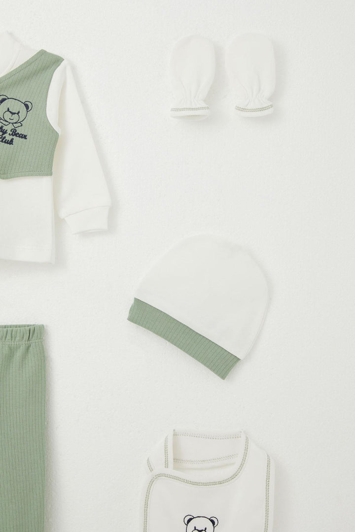 BRE Breeze Baby Boy Hospital Outfit 5 قطع سترة ربطة عنق ثابتة 0-3 أشهر، أخضر نعناعي - Coyula