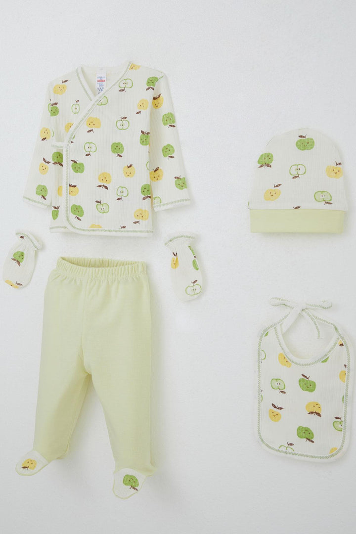 BRE Breeze Baby Boy Hospital Outfit 5 Piece Cute Little Apple Patterned 0-3 Months, Ecru - Melchor Ocampo